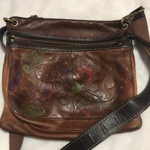 Fossil brown leather bag crossbody floral